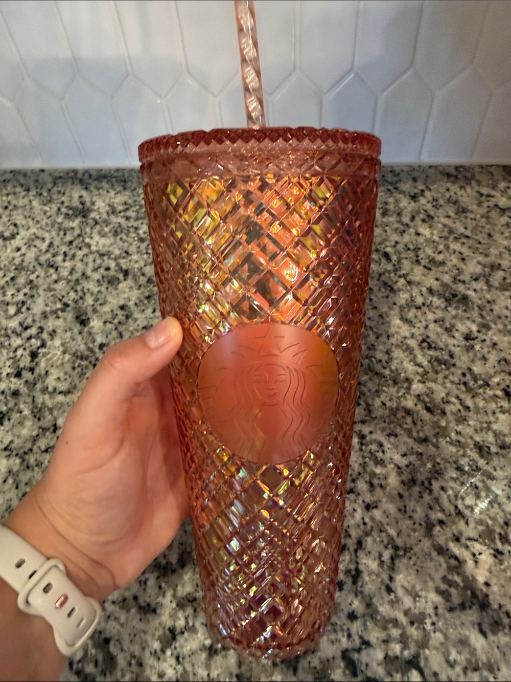 Starbucks Iridescent Rose Gold Textured Tumbler with Straw